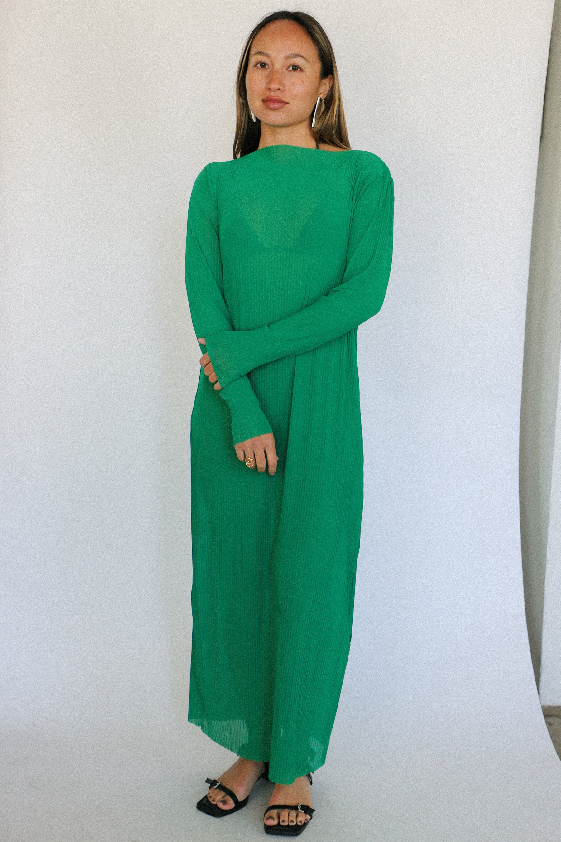 Kelly Green Pleated Mesh Dress – Prism Boutique