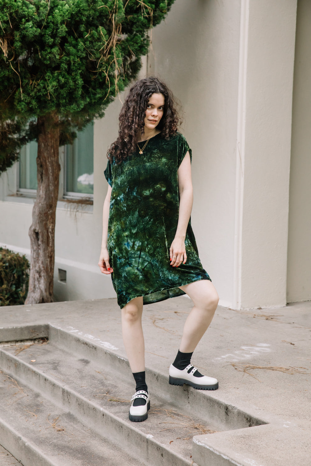Spruce Velvet Box Dress