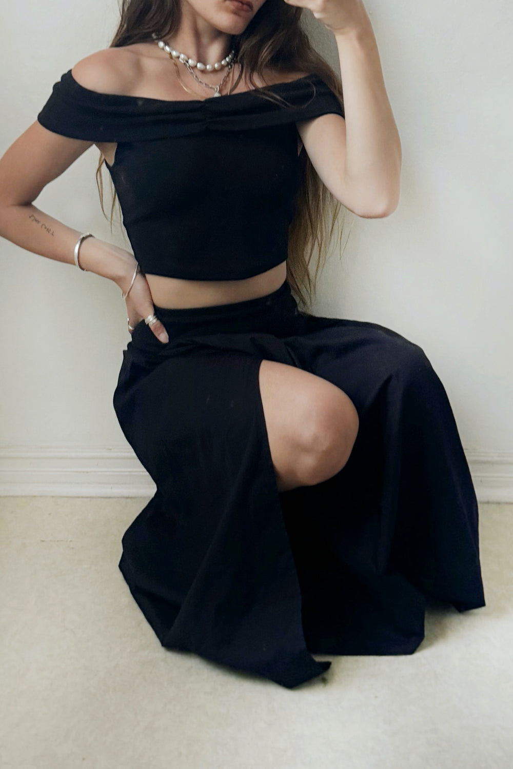 Black Cooler In Capri Skirt Set