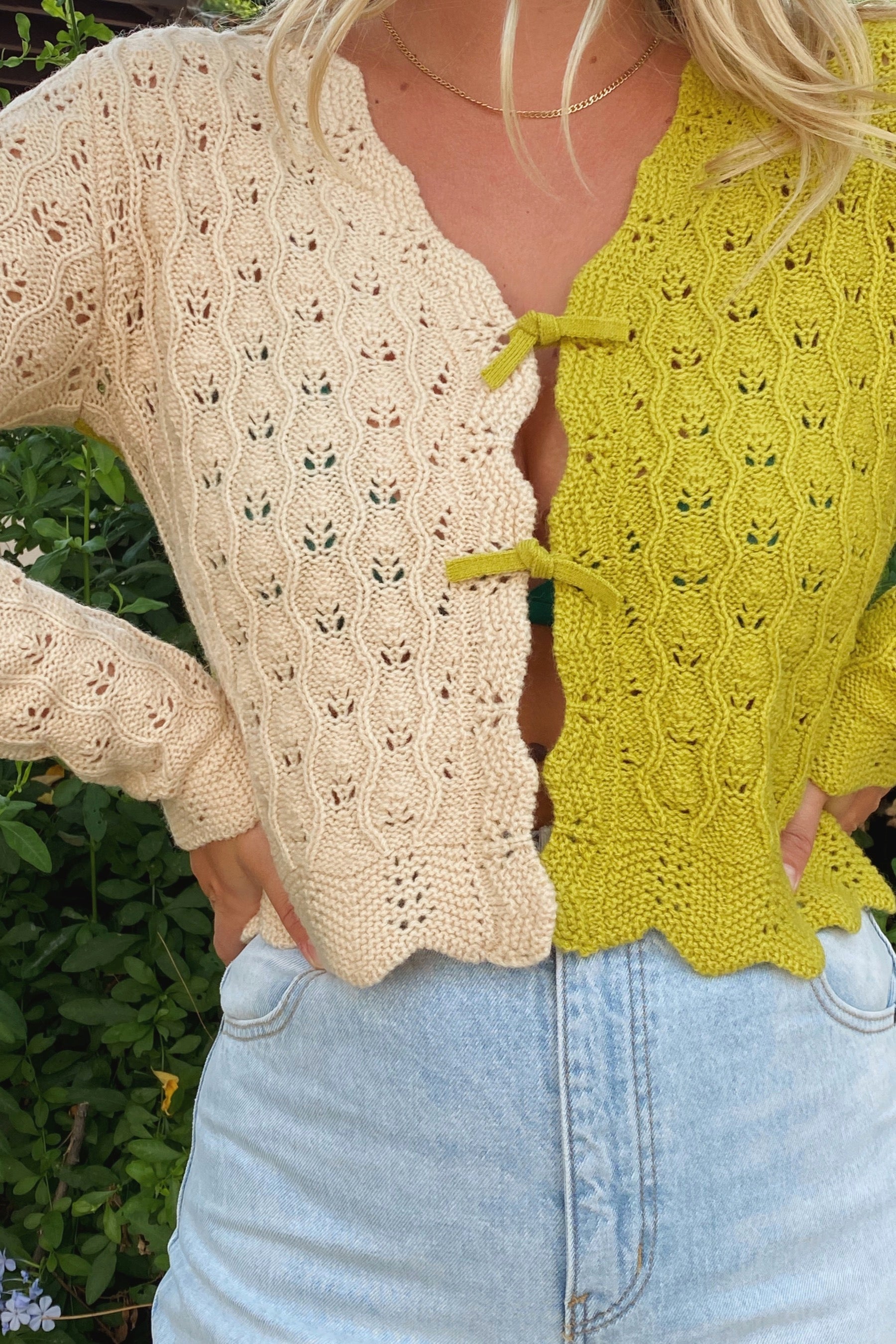カーディガン Yellow Contrast Lace Cardigan Lover's Lace Cardigan - Yellow – Wild Rina
