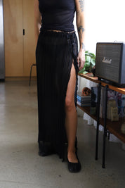 Black Pleated Rouched Midi Skirt