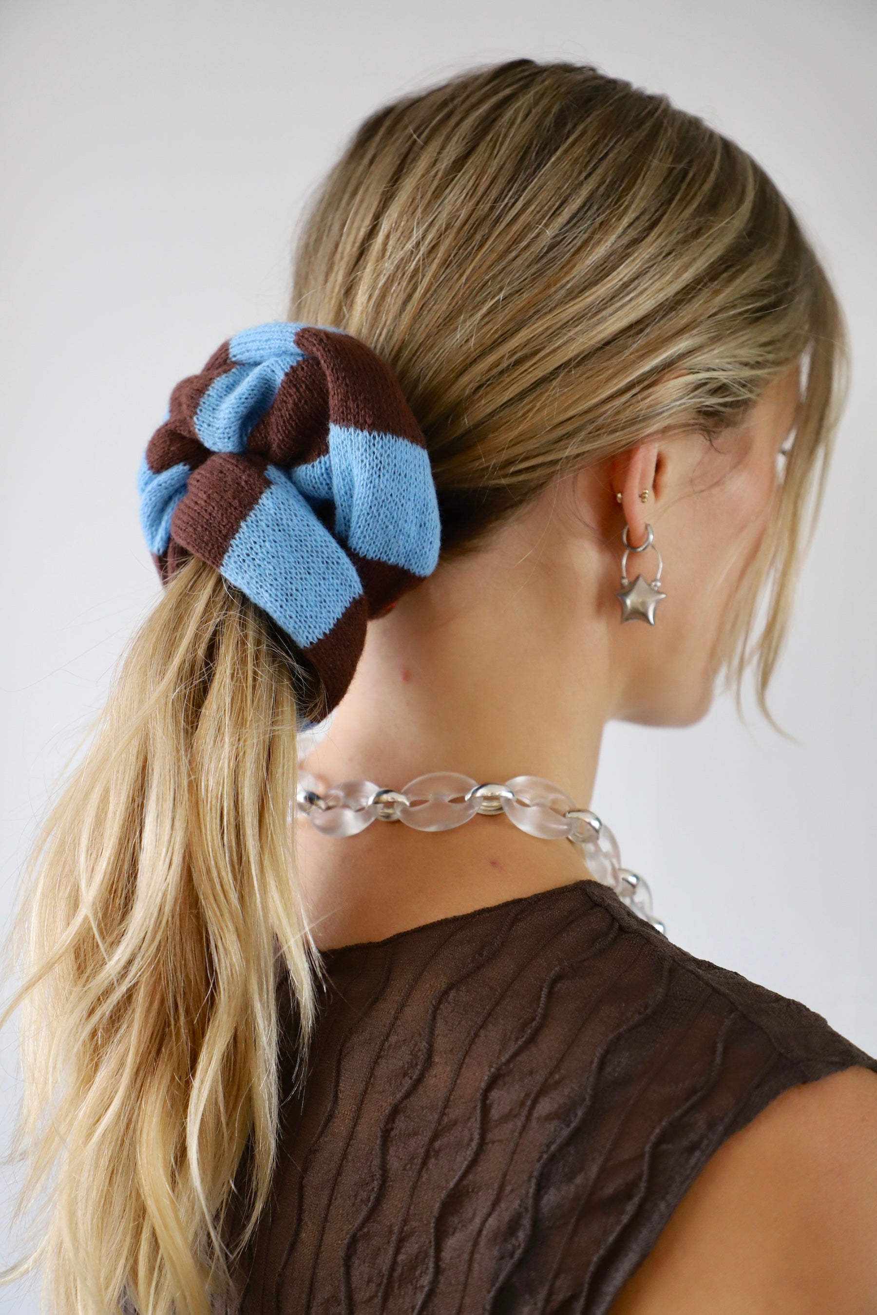 Blue Stripe Knitted Scrunchie