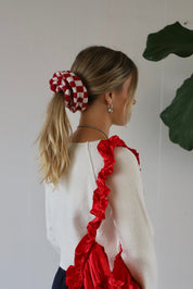 Red Check Knitted Scrunchie