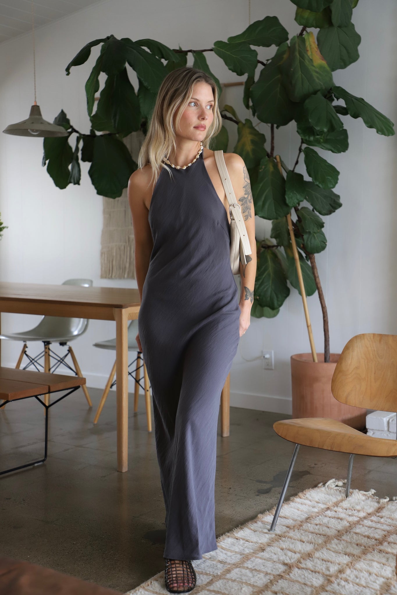 charcoal halter dress Halter Neck Maxi Dress in Charcoal