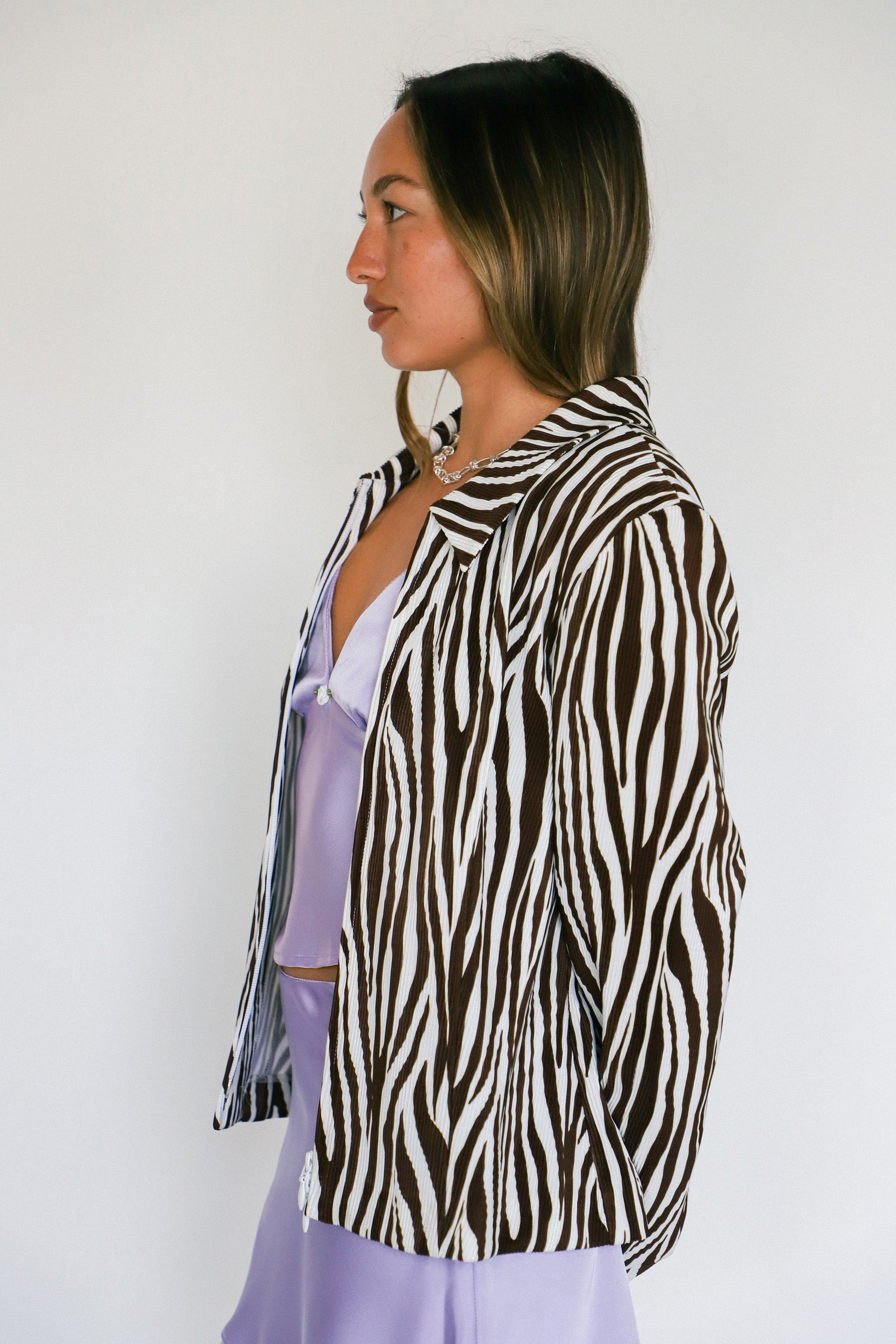 Zebra Long Sleeve Zip Up Top