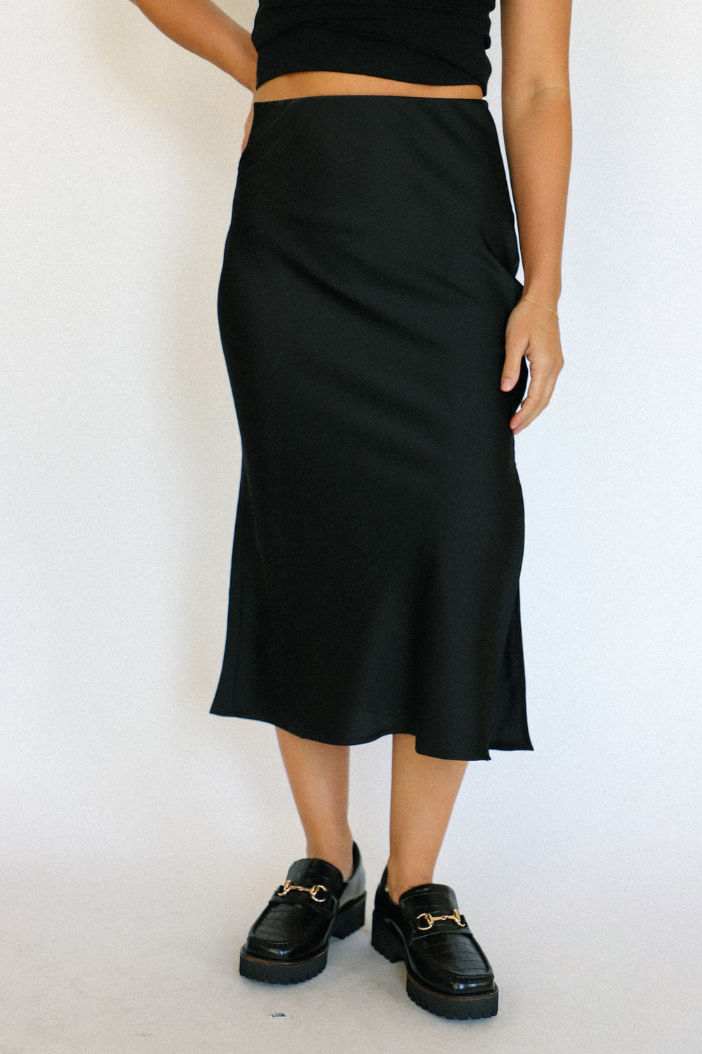 Black Satin Slip Skirt