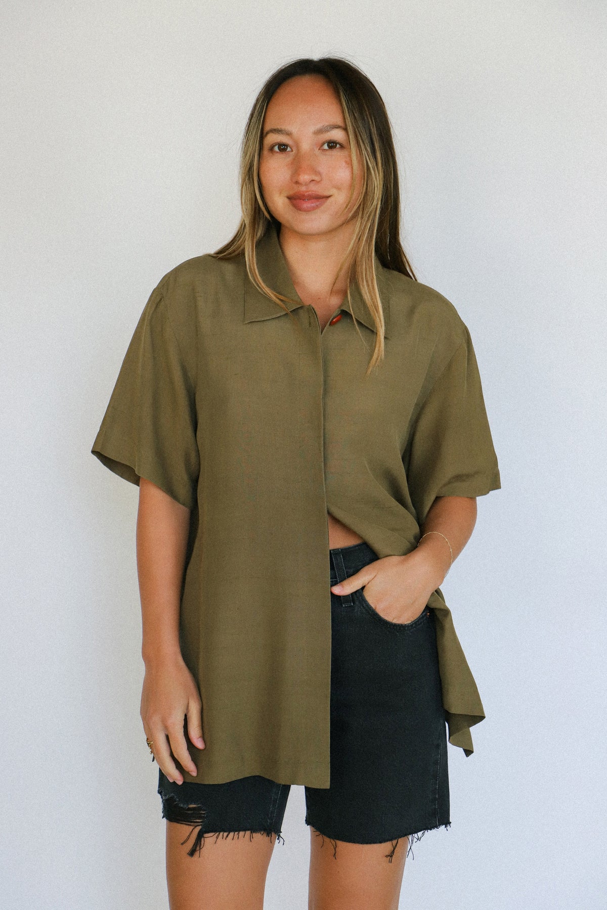 Button-Up Vest - Lt Olive (Curvy) main image 1