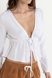 White Belle Tie Front Top