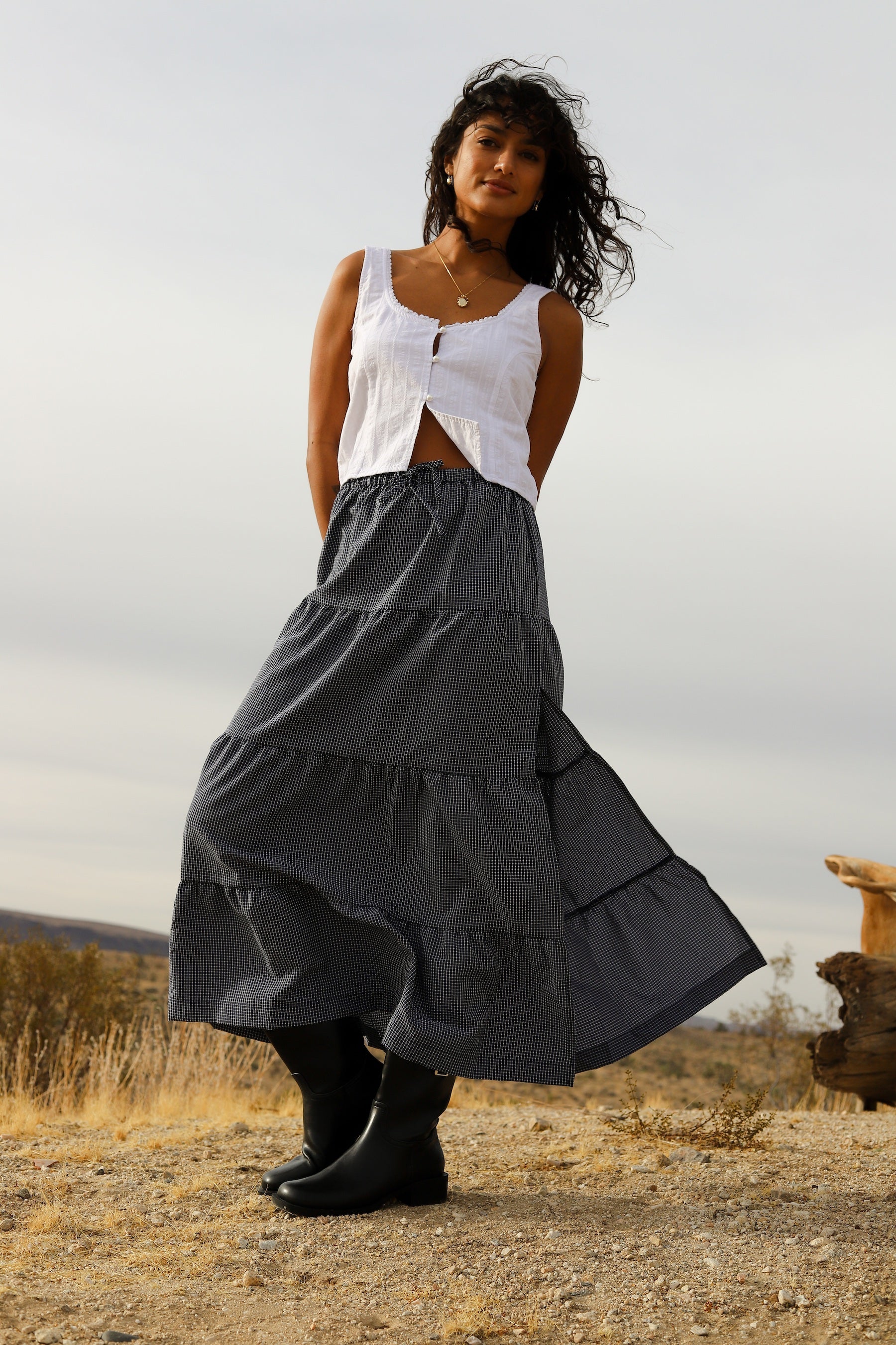 Navy tiered skirt sale