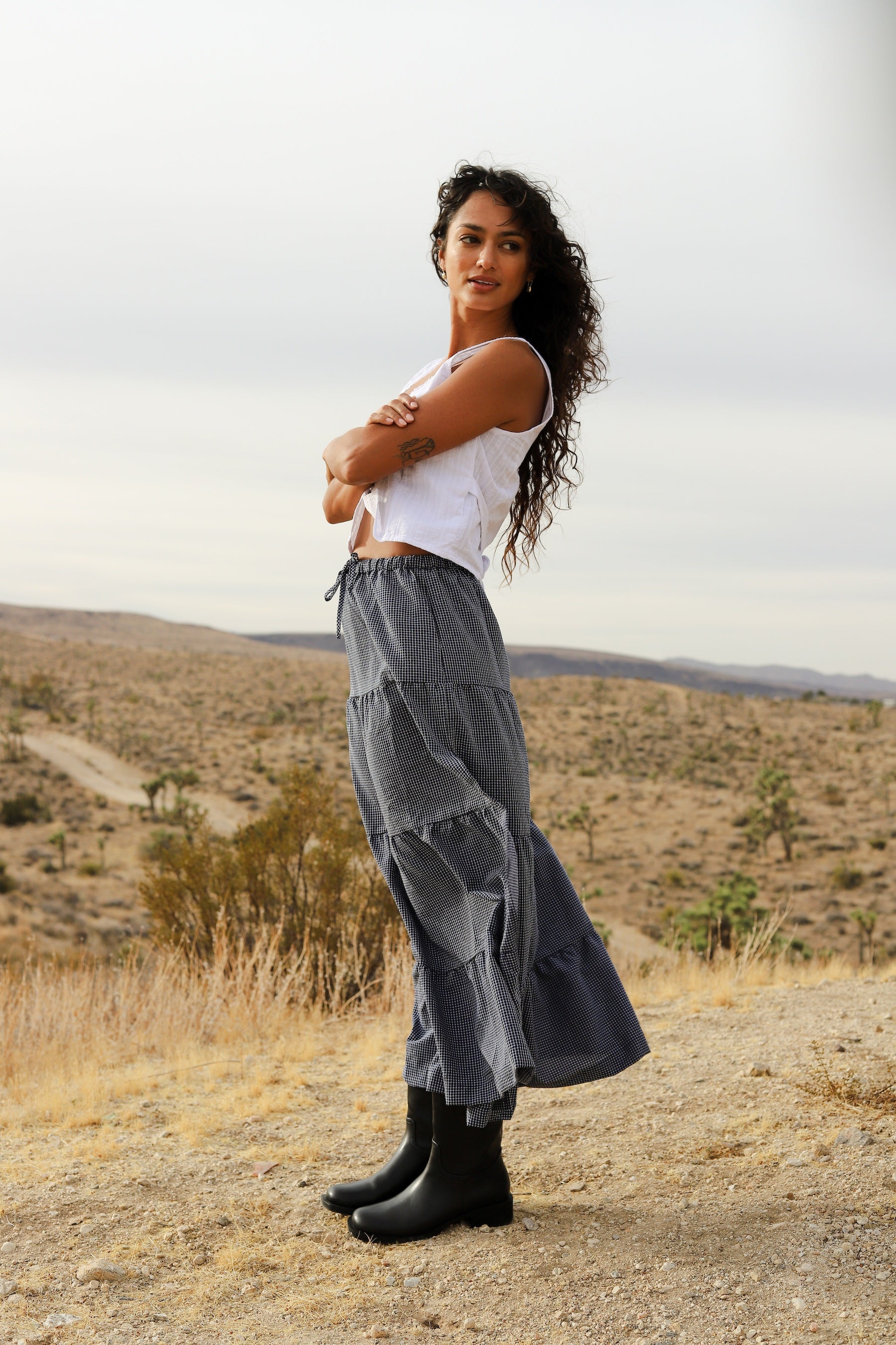 Navy Lola Check Tiered Skirt – Prism Boutique