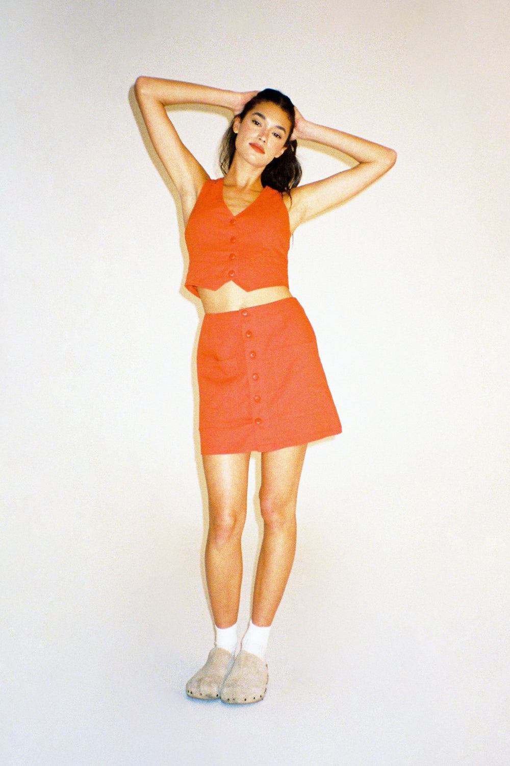 Blood Orange Linen Francoise Skirt