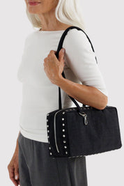 Black Studs Nylon Bowler Bag