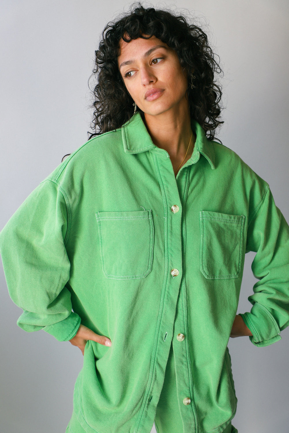 Green Terry Utility Shirt Jacket