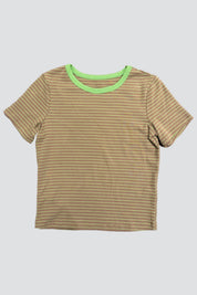 Tan Striped Basic Tee