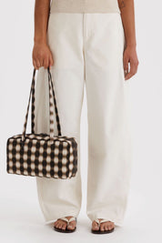 Blurred Gingham Nylon Bowler Bag