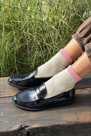 Grey Pink Color Block Girlfriend Socks