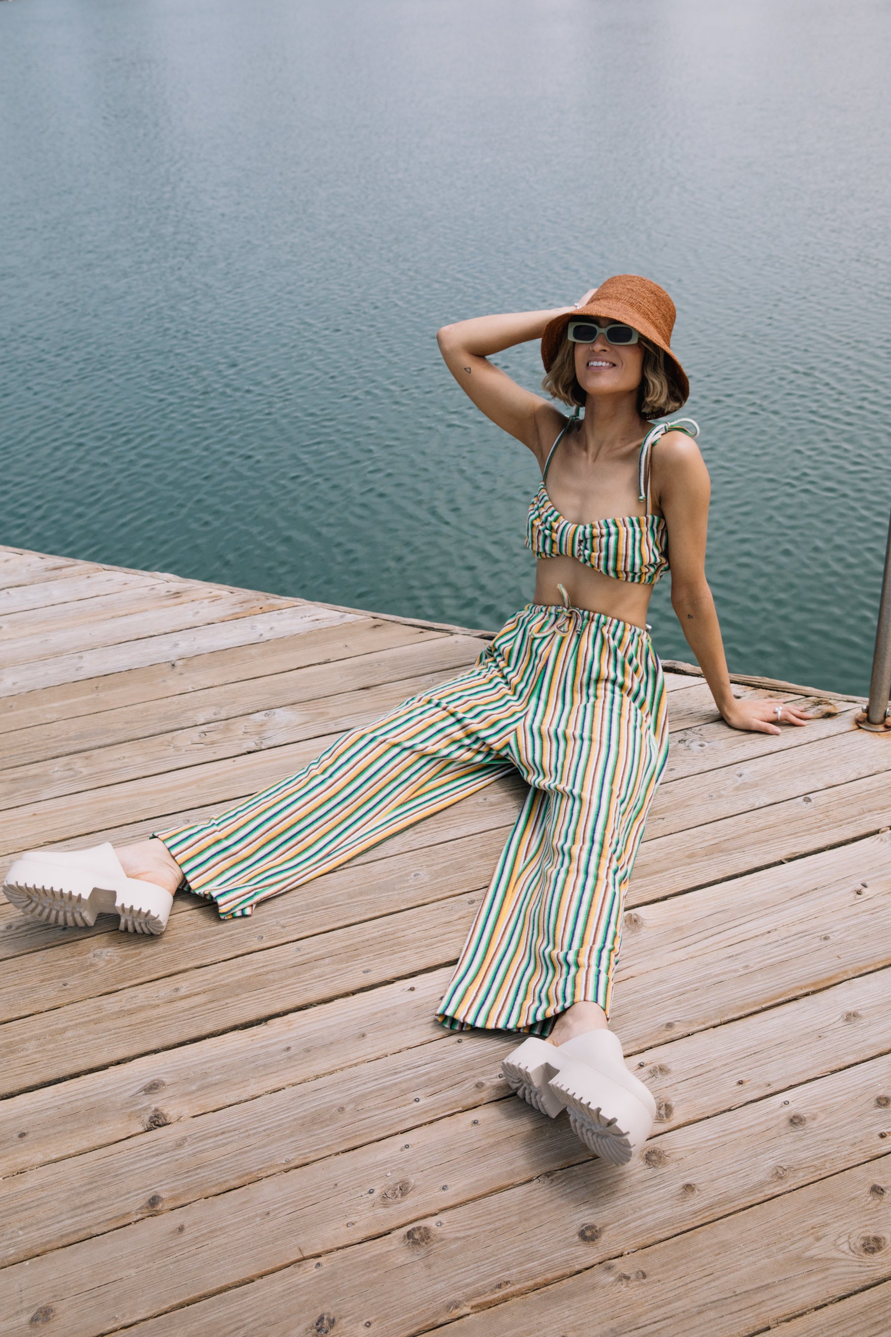 Green Stripe Terry Bra Top