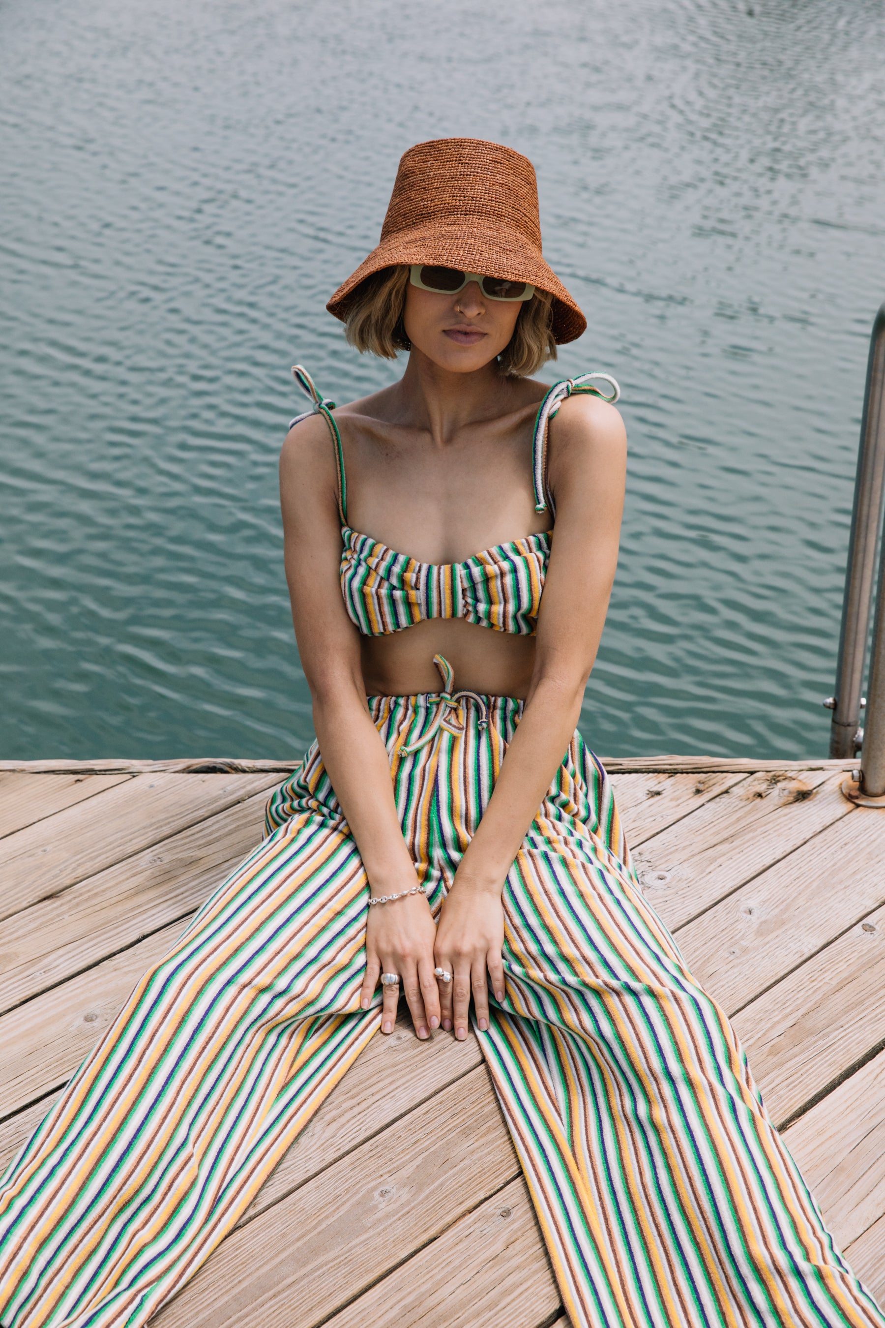 Green Stripe Terry Bra Top