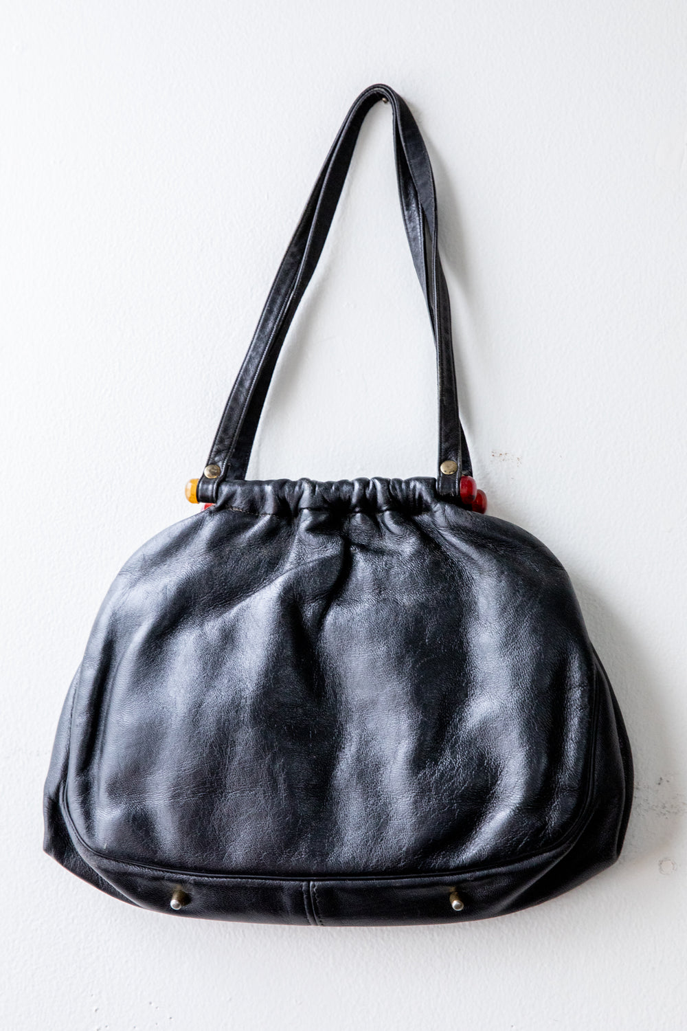 Black Leather Beaded Accent Bag