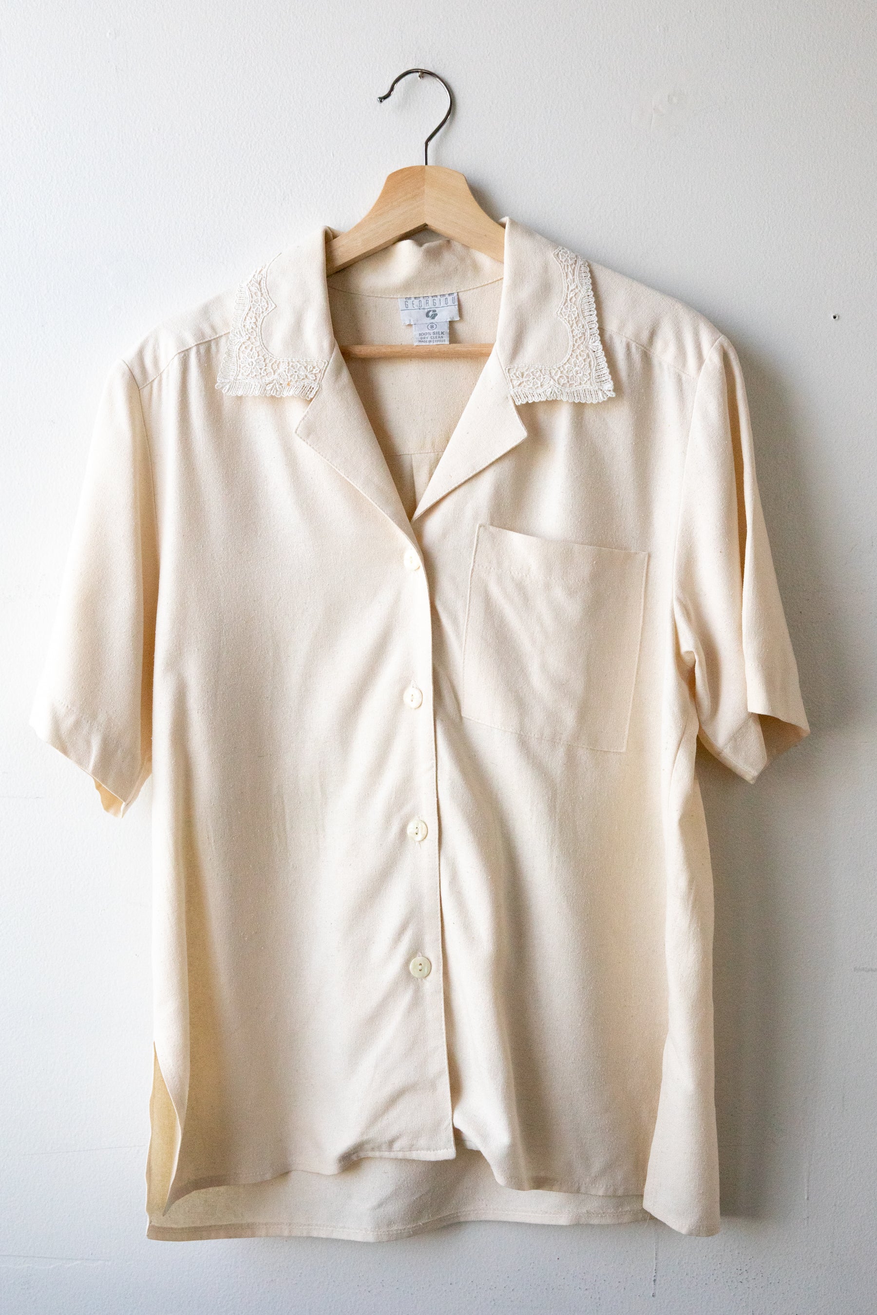 Cream Raw Silk Button Down