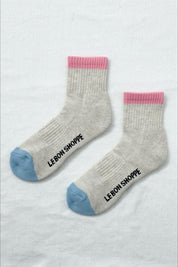Grey Pink Color Block Girlfriend Socks