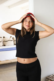 Black Bow Neck Short Sleeve