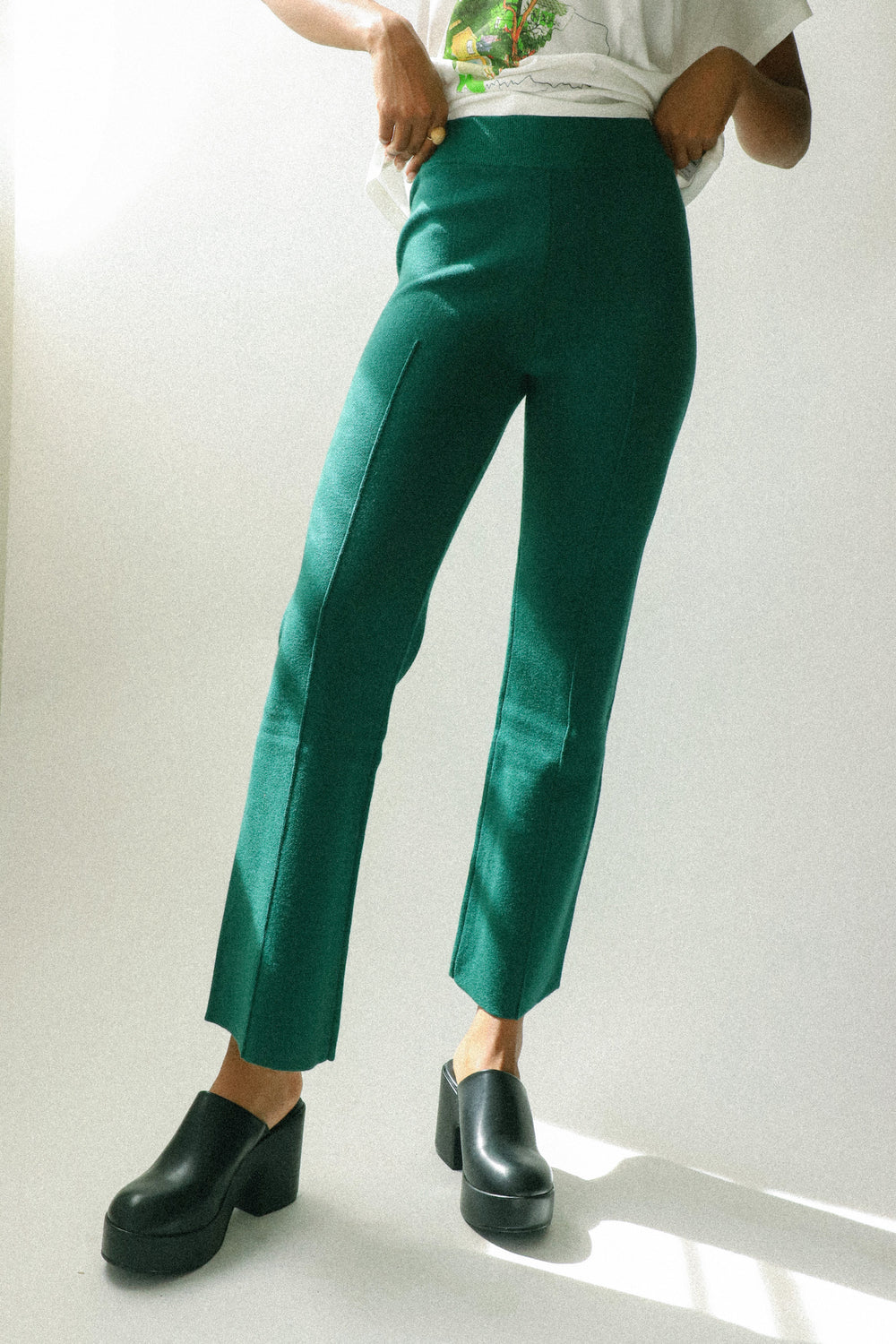 Hunter Green Knit Pintuck Pant