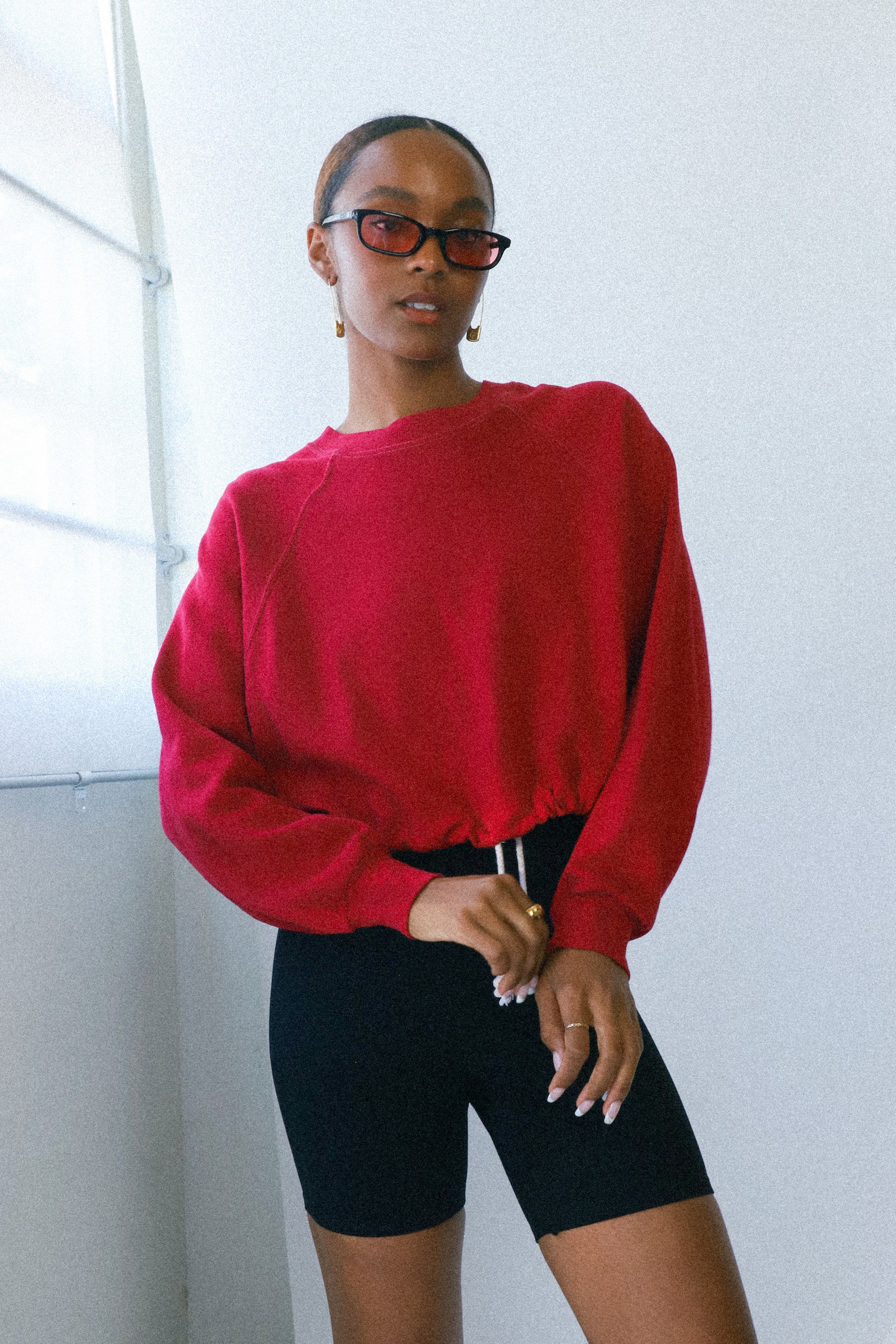 Maroon Crop Raglan Sweatshirt