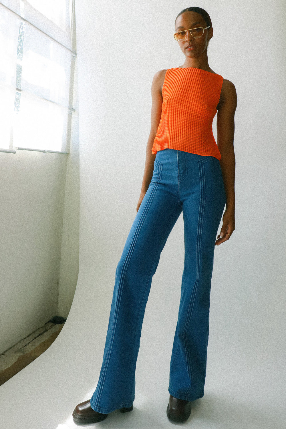 Orange Pleated Tank