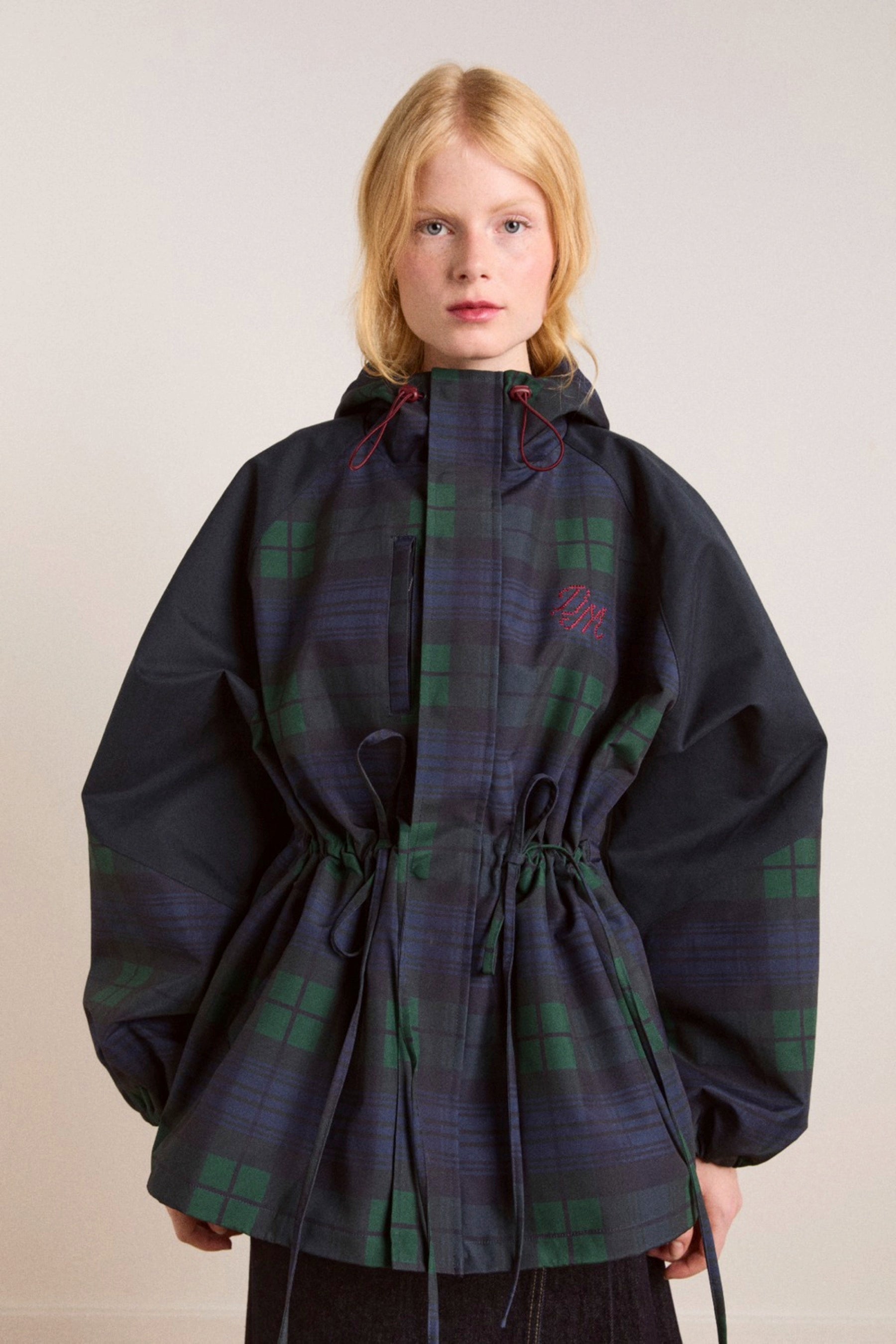 Navy Check Liu Raincoat