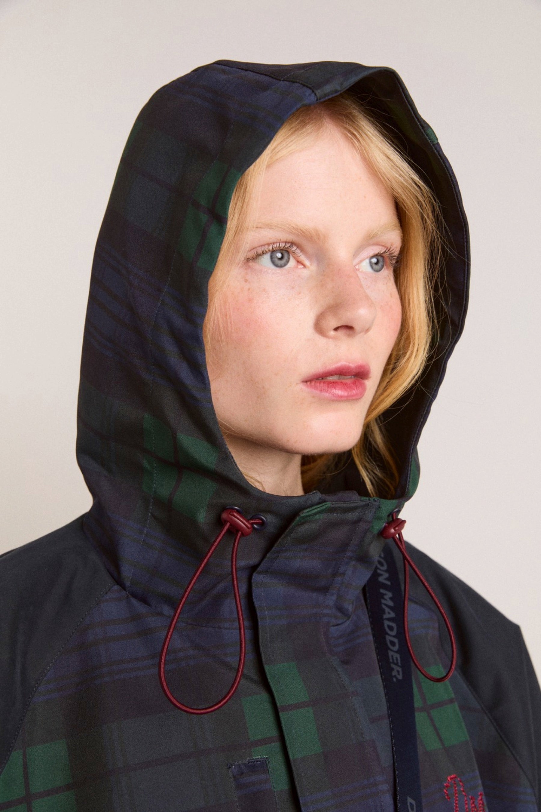 Navy Check Liu Raincoat