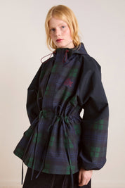 Navy Check Liu Raincoat