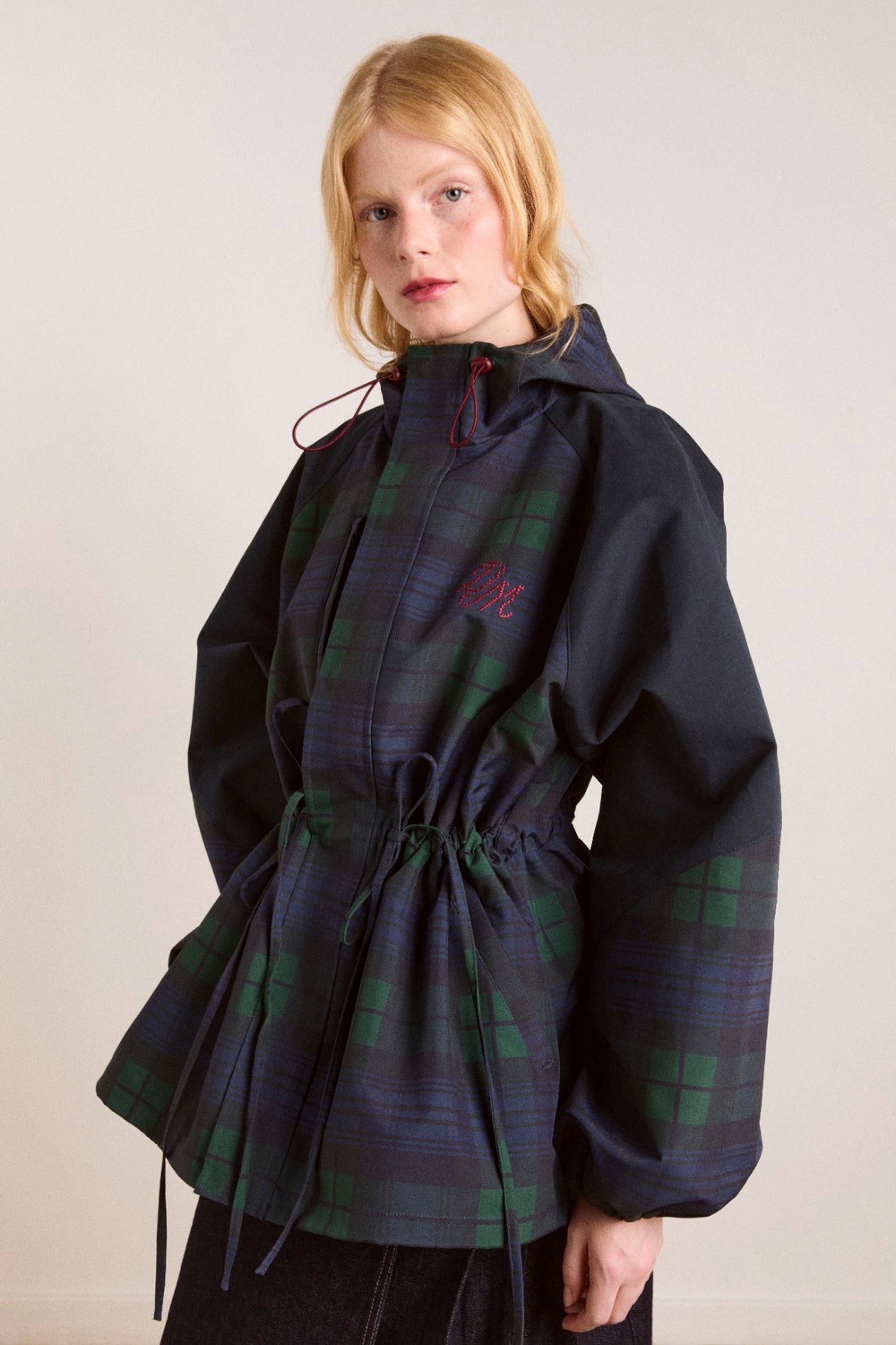 Navy Check Liu Raincoat