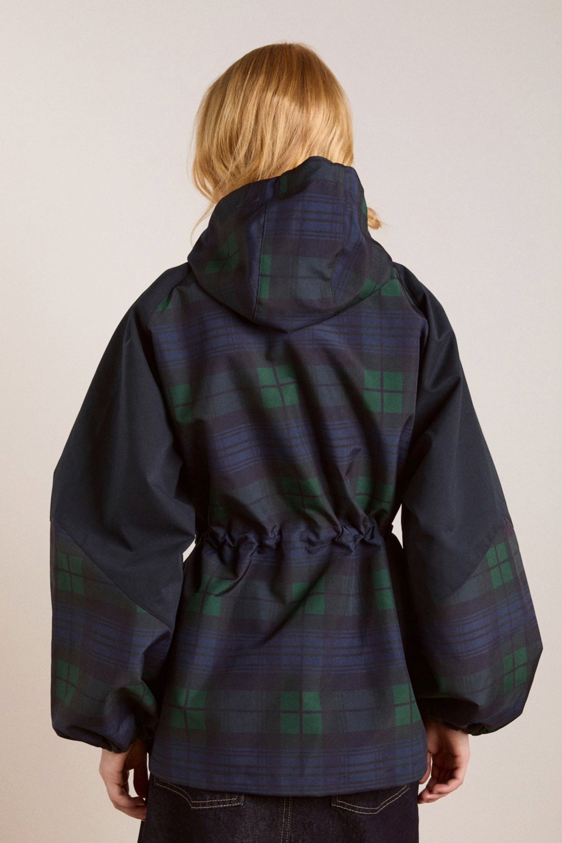 Navy Check Liu Raincoat