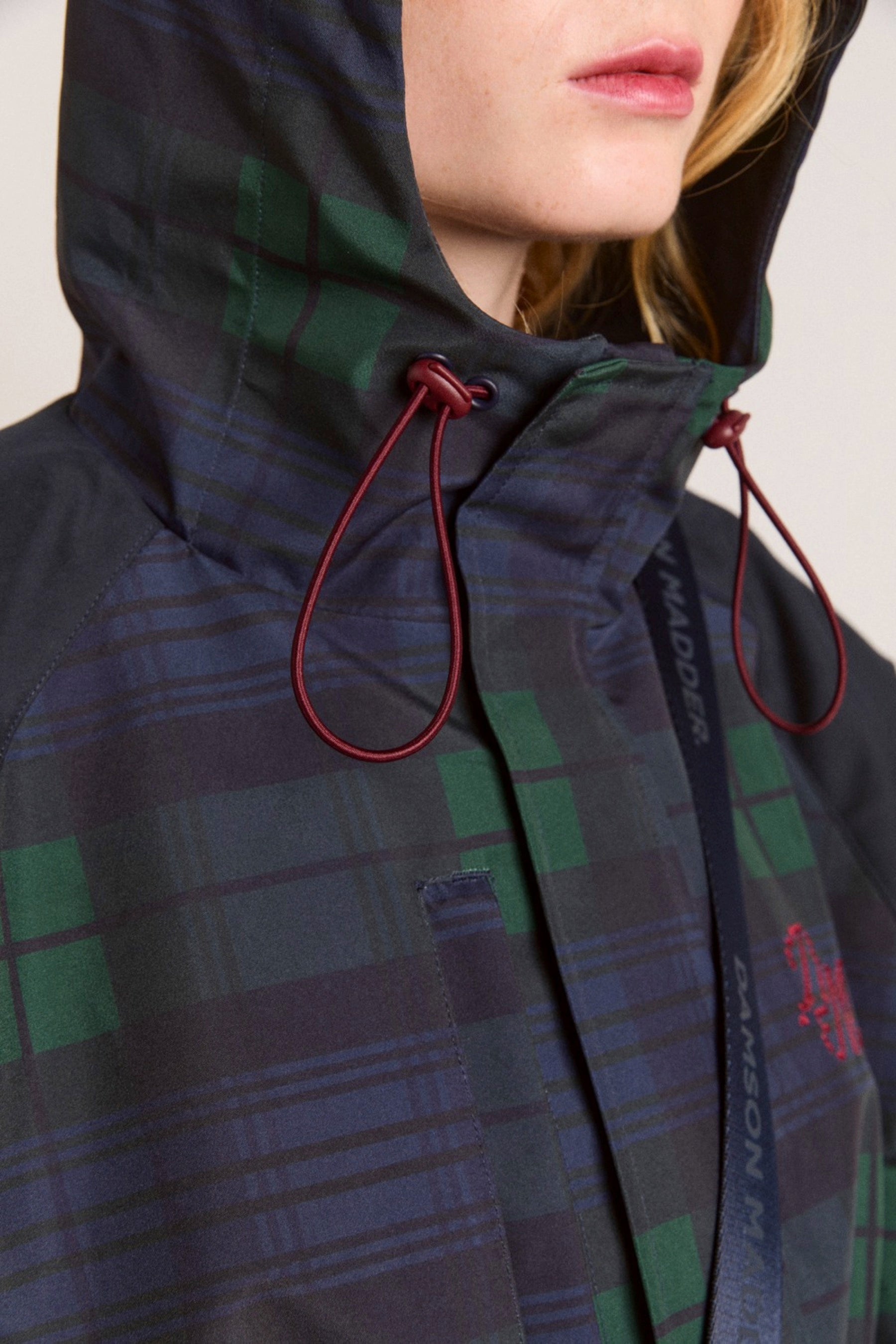 Navy Check Liu Raincoat