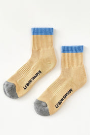 Beige Blue Color Block Girlfriend Socks