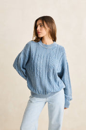 Washed Blue Patchwork Sweater