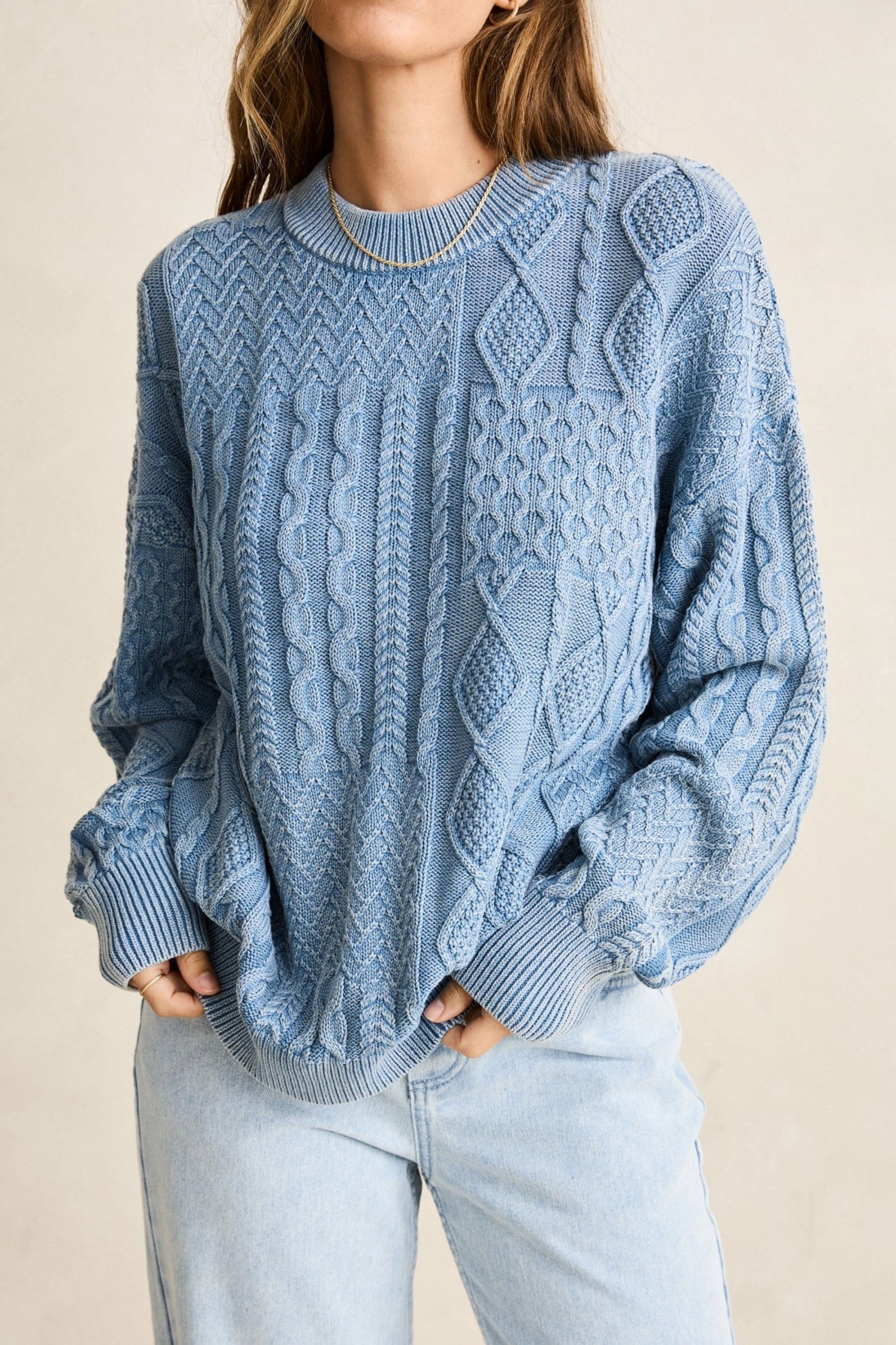 Washed Blue Patchwork Sweater