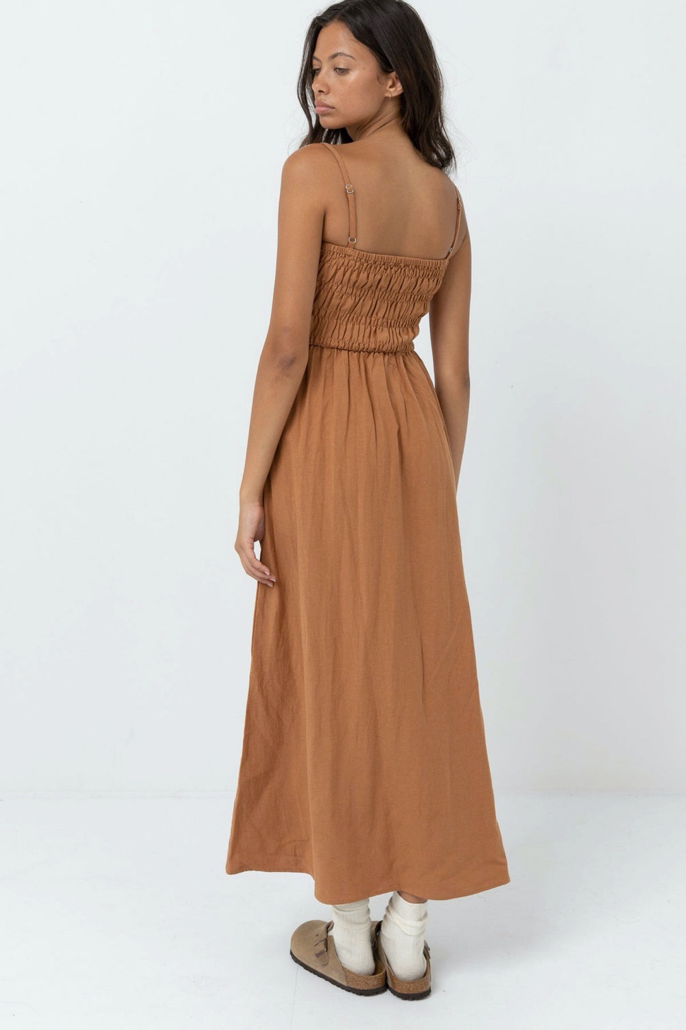 Caramel Classic Shirred Dress