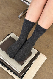 Charcoal Cashmere Pointelle Socks