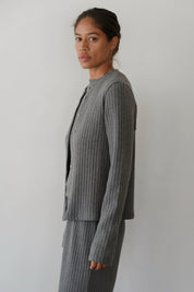 Charcoal Sweater Rib Cardi