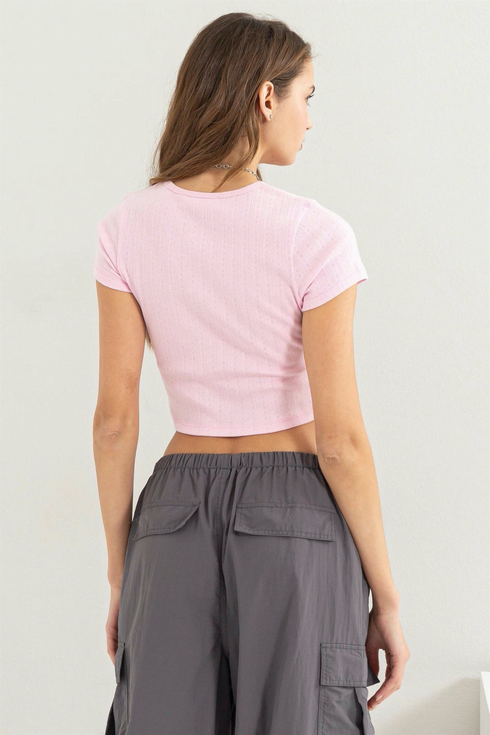 Pale Pink Pointelle Casey Tee