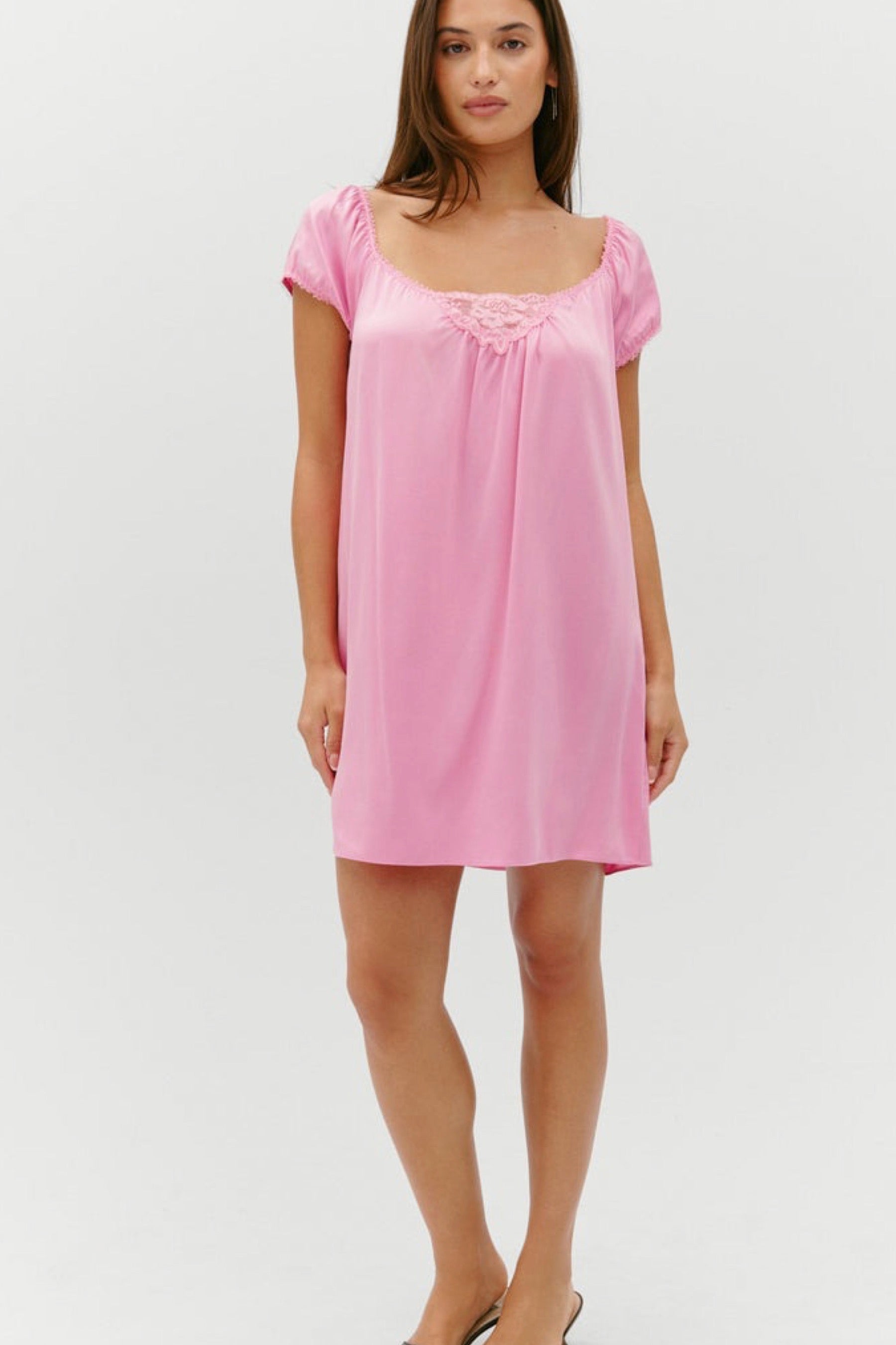 Sunset Pink Bo Silk Dress