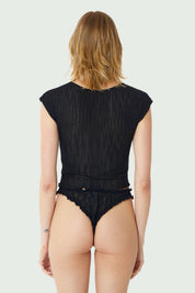 Black Ribbed Mesh Tee