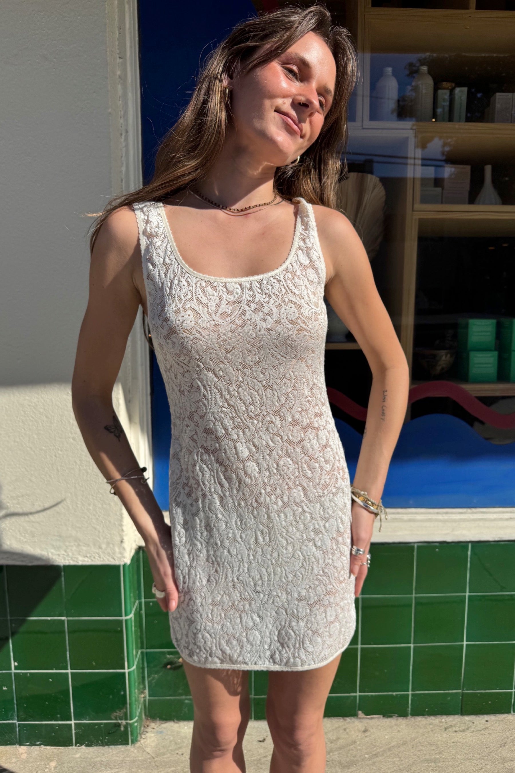 lace mini slip dress Cream Lace Trim Sleeveless Slip Mini Dress