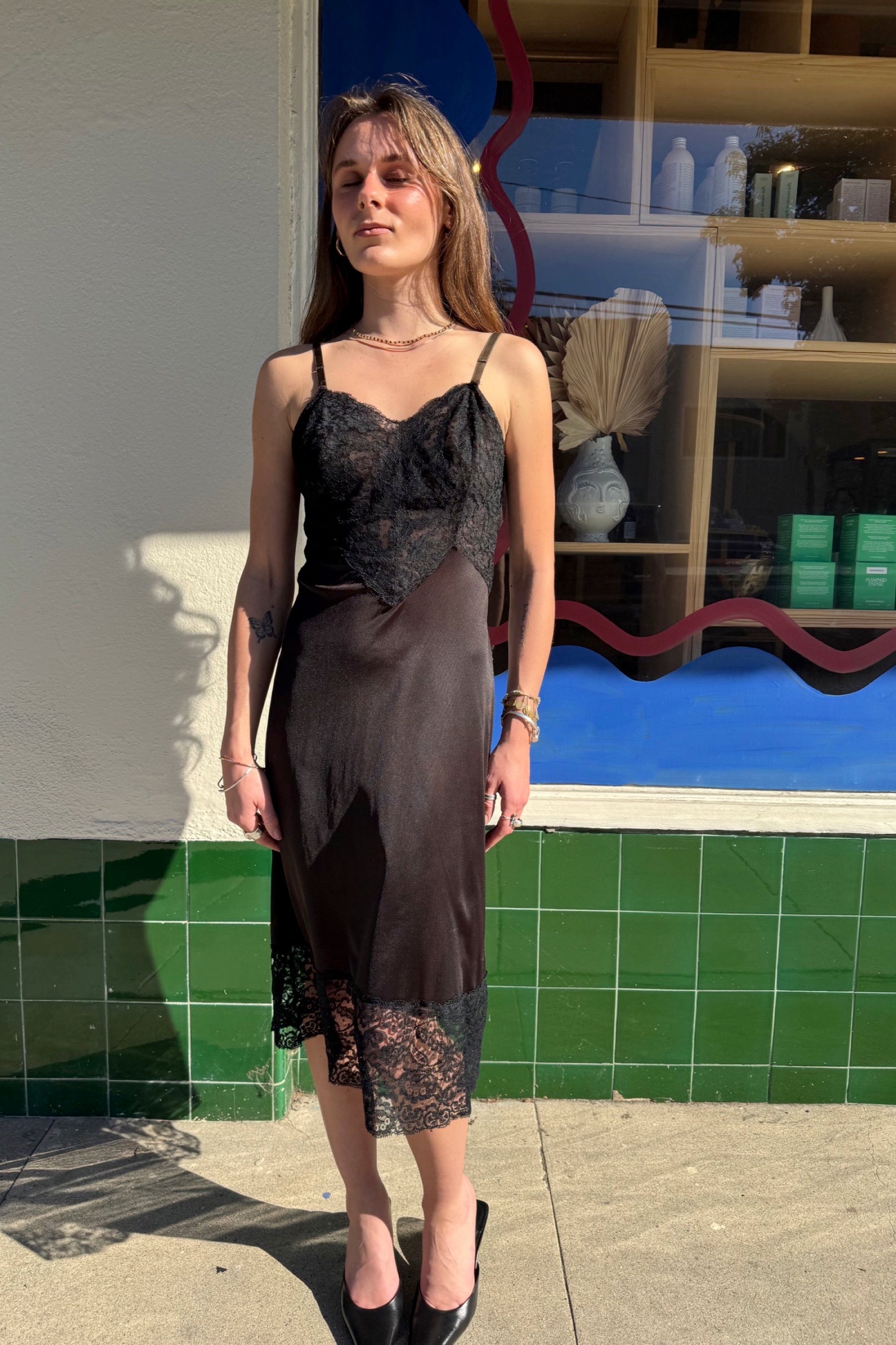 Black Lace Vanity Fair Slip Dress