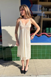 Ivory + Tan Lace Slip Dress