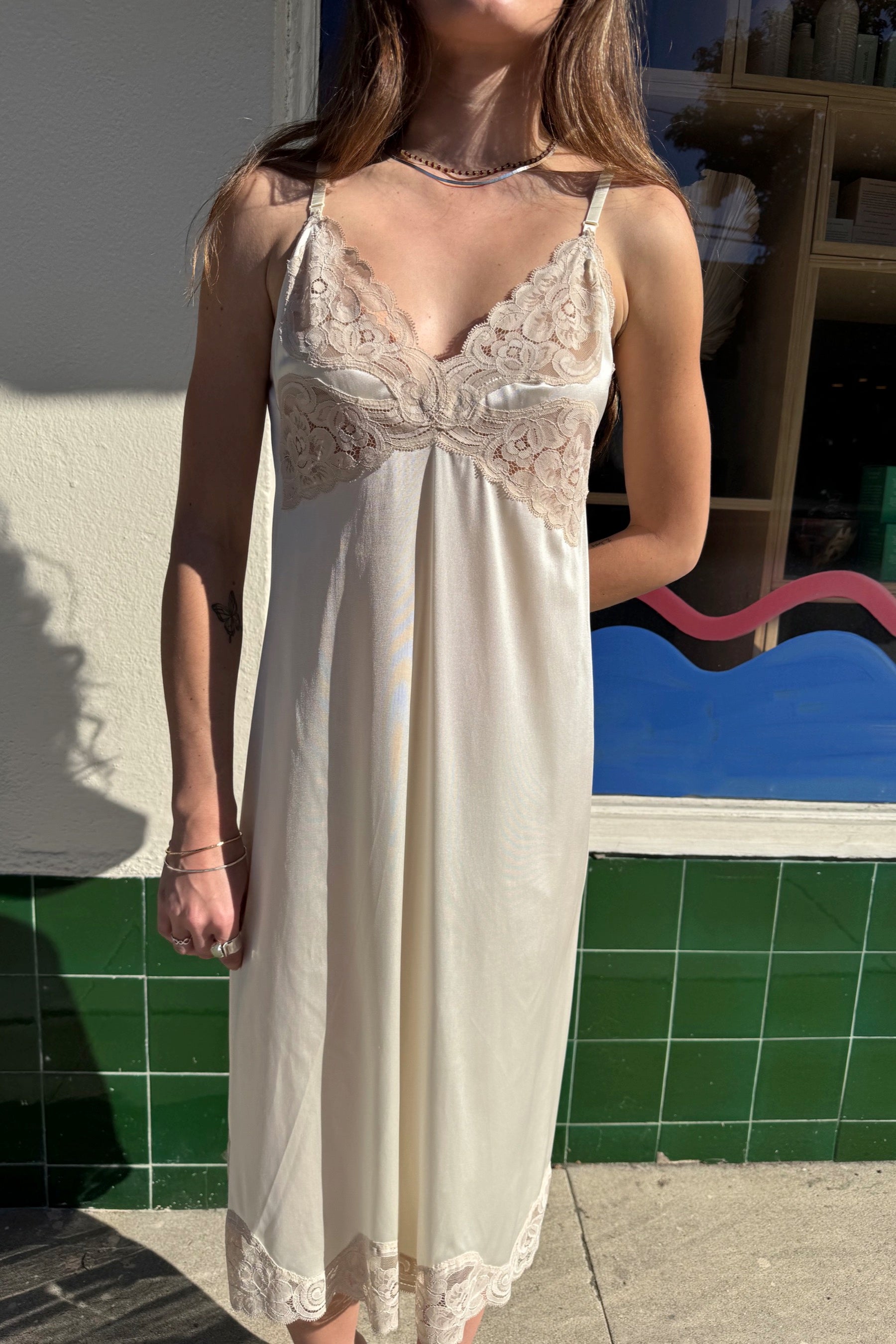 beige lace slip dress Beige Lace Trim Slip Mini Dress