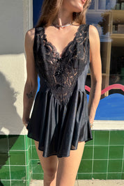 Black Lace Mini Slip Dress