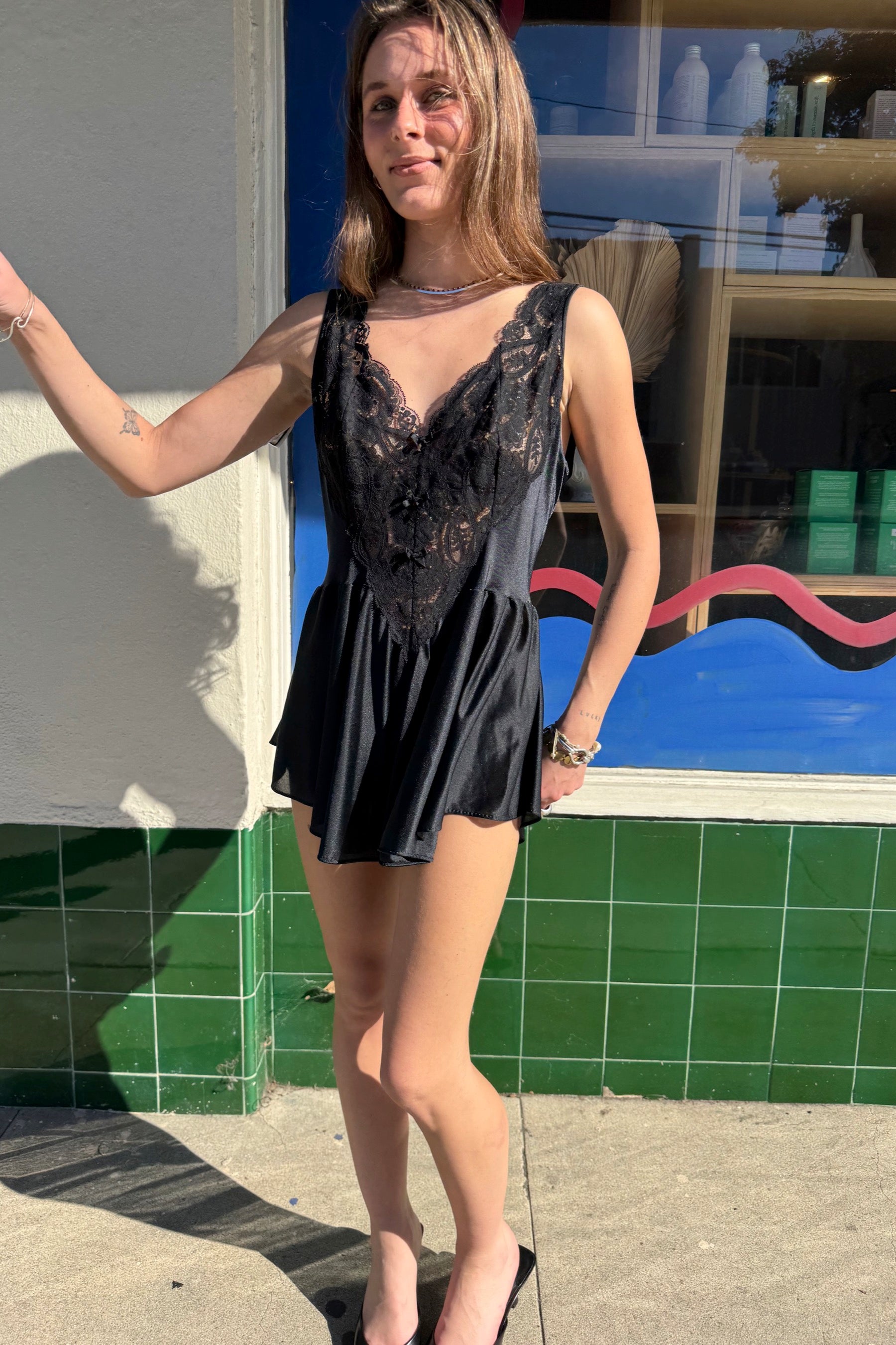 Black Lace Mini Slip Dress